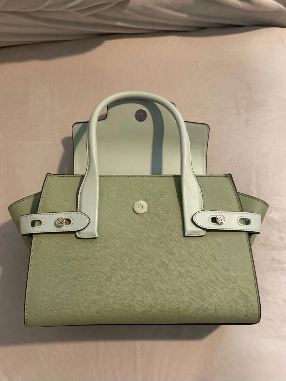 Michael Kors Carmen Medium Green and Cream Satchel